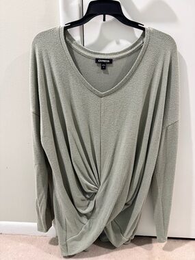 Express women’s oversized Long-Sleeve soft sweater Shirt in Light Sage